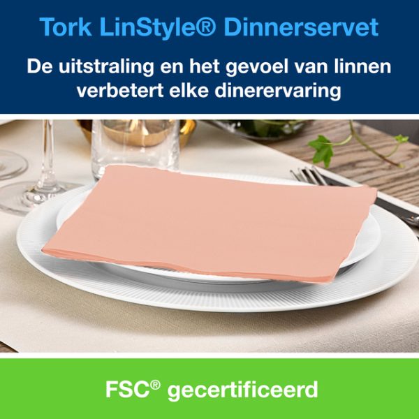 Dinnerservet Tork LinStyle® 1/4-vouw 1-laags 50st koraalrood - Afbeelding 2