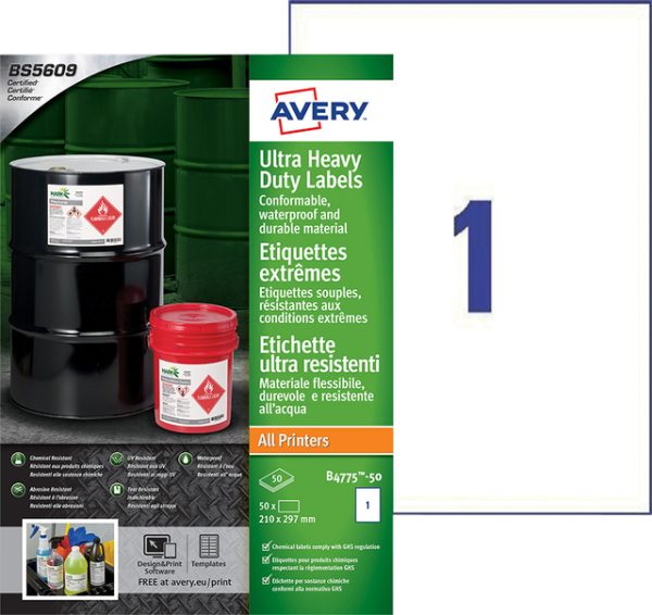 Etiket Avery B4775-50 210x297mm polyethyleen wit 50stuks - Afbeelding 2