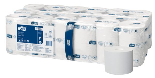 Toiletpapier Tork T7 hulsloos Universal mid-size 1-laags 1300vel wit 472584