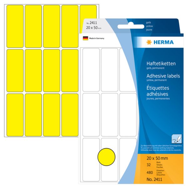 Etiket HERMA 2411 20x50mm geel 480 stuks - Afbeelding 2