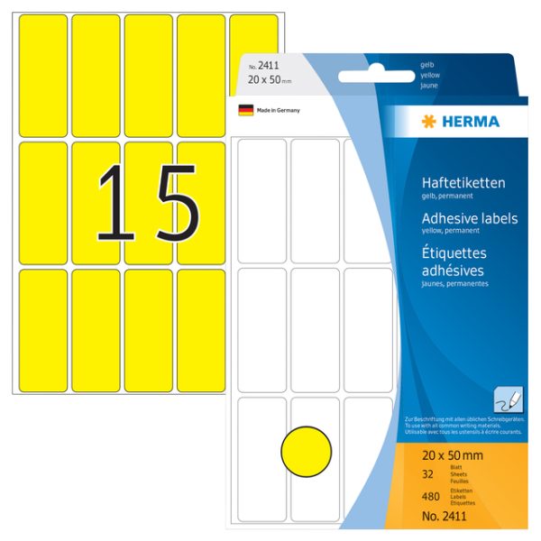 Etiket HERMA 2411 20x50mm geel 480 stuks - Afbeelding 3