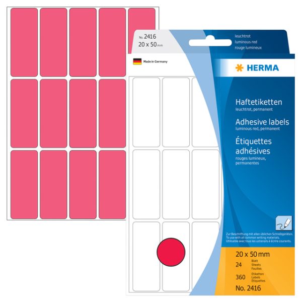 Etiket HERMA 2416 20x50mm fluor rood 360stuks - Afbeelding 2