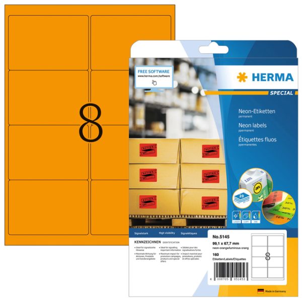 Etiket HERMA 5145 99.1x67.7mm fluor oranje 160stuks